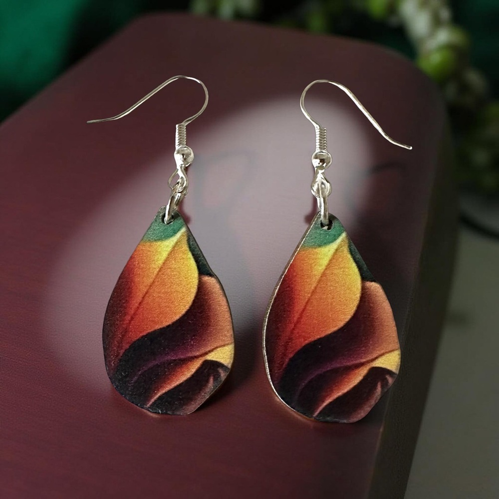 ⭐️ 5 for $25 Bohemian Wood Abstract Teardrop Hoop Earrings